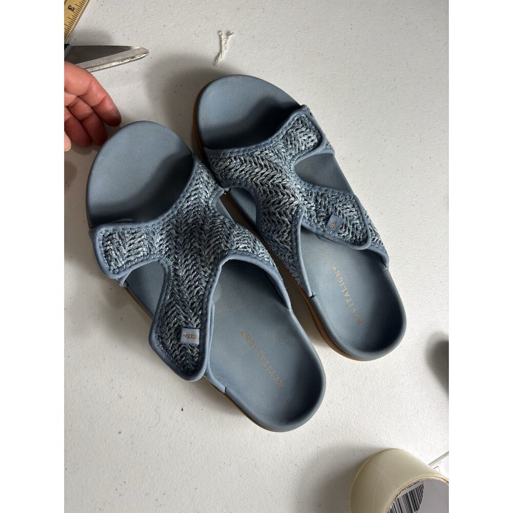 Revitalign Orthotic Comfort Adjustable Raffia Sandals Kholo Capri Blue 10B